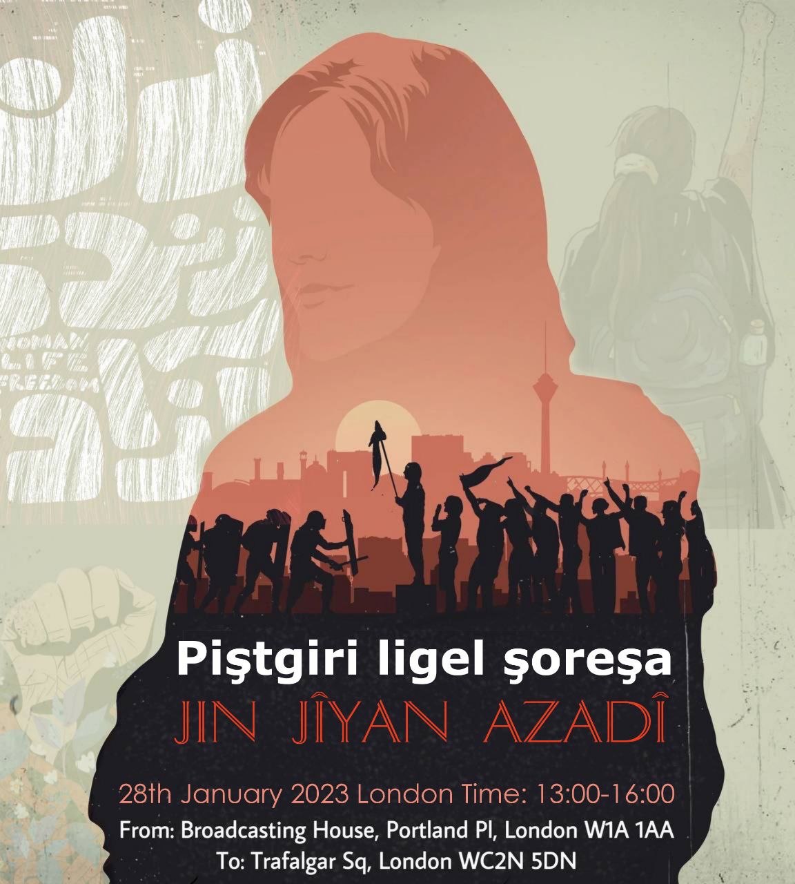 Aufruf zum Marsch für die Revolution „Jin, Jiyan, Azadî” (Frau, Leben, Freiheit) in England – London + pdf