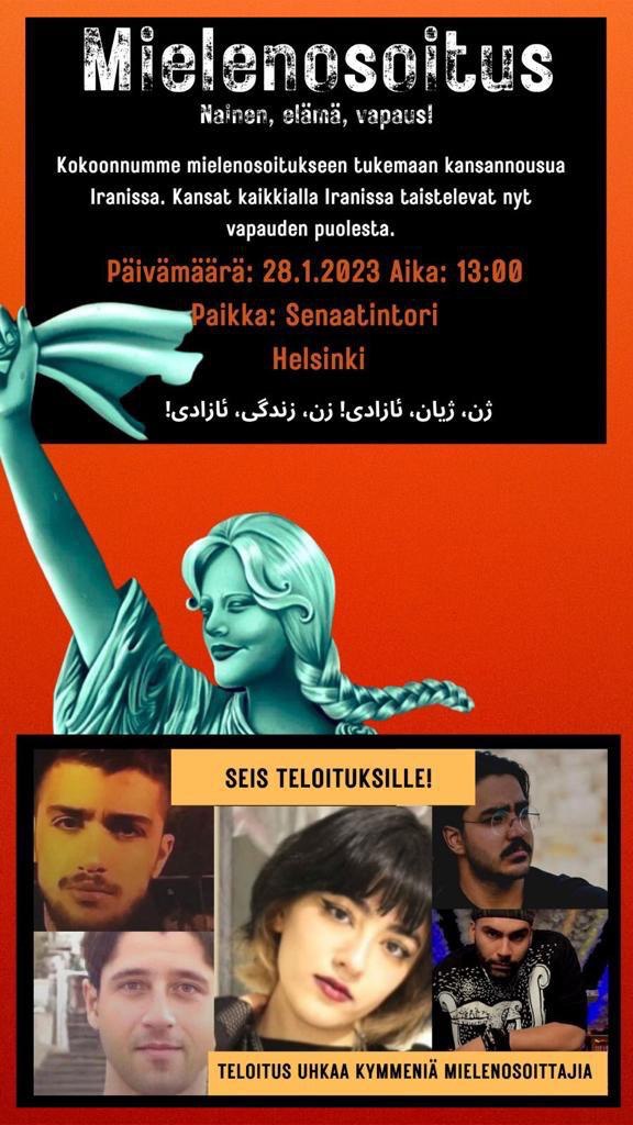 فراخوان تظاهرات در حمایت از انقلاب زن، زندگی، آزادی/ فنلاند – هلسینکی